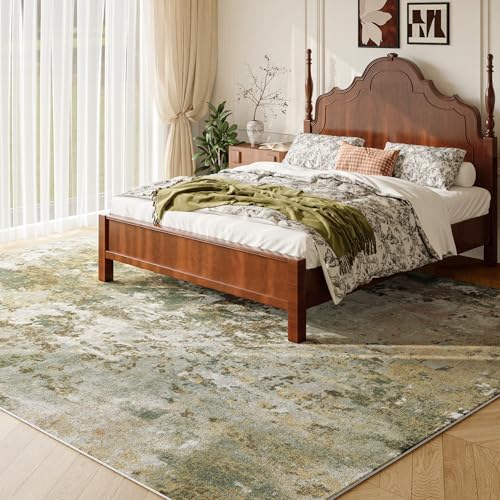 Green Washable Rug 6x9 Area Rugs for Living Room Bedroom Carpet, Indoor Vintage Abstract Boho Large Rug Non Slip Faux Wool Rugs for Dorm, Dining Room Table, Nursery, Kids Playroom, Sage Green - Image 2