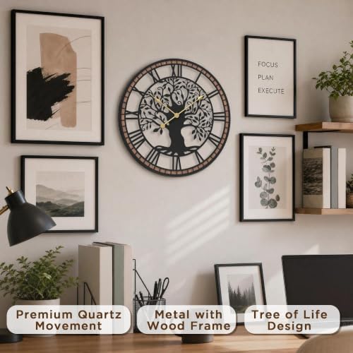 Micasso Large Wall Clock Decorative: 18 Inch Tree of Life Battery Operated - Image 2