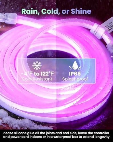 Shine Decor Smart LED RGB Neon Rope Lights AC 120V, ETL Expandable Color Changing Dimmable with Remote Compatible with Alexa, Google Assistant, Cold-Resistant & IP65 Waterproof, 8x16 mm, 50FT - Image 5