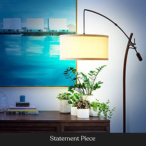 Brightech Grayson LED Floor Lamp, Modern Arc Lamp with Linen Shade for Office & Living Room, Tall, Height Adjustable Industrial Standing Lamp for Bedroom Reading, Over The Sofa - Bronze - Image 5