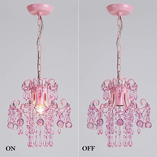 Q&S Mini Crystal Chandelier, Modern Pink Chandelier,Small Hanging Light Fixture for Princess Room Dressing Room Bathroom Clothing Store Salon W11.8 1 Light E26. UL Listed - Image 6