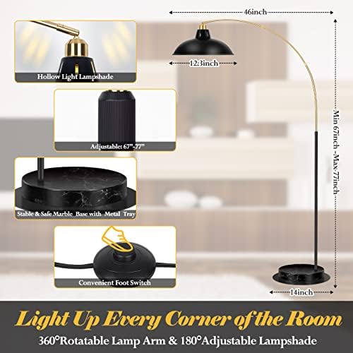 FILIYANO Modern Black Arc Floor Lamp with Marble Base, Adjustable 67-77” - Image 5