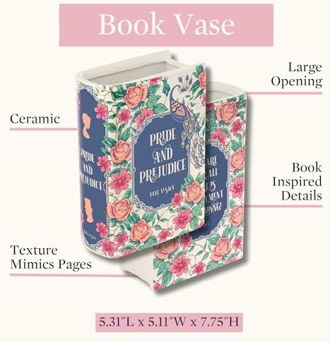 Steel Mill & Co Book-Shaped, Ceramic, Decorative Vase, Large - Pride and Prejudice Bundle with Book-Shaped Decorative Vase, Large -Through The Looking Glass - Image 2