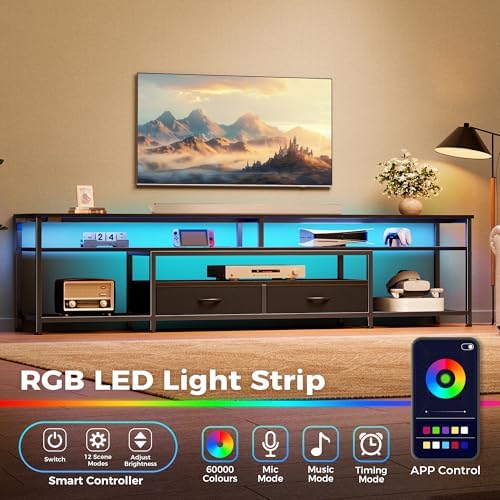 Huuger 79 Inch LED TV Stand with Power Outlets for 85 90 Inch TV - Image 2