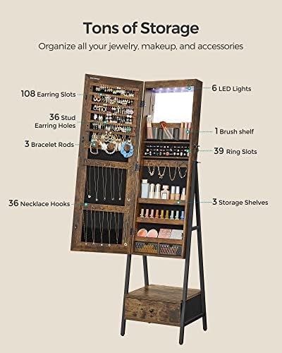 SONGMICS LED Mirror Jewelry Cabinet Armoire, Freestanding Lockable - Image 4