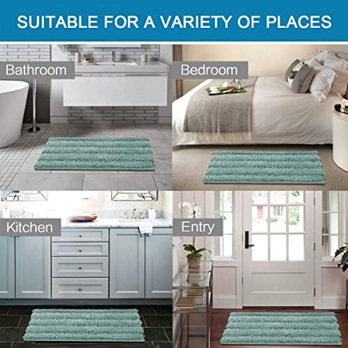H.VERSAILTEX Bath Rugs for Bathroom Non Slip Bath Mats Extra Thick Chenille Striped Rug 20" x 32" Absorbent Non Skid Fluffy Soft Shaggy Washable Plush Mat for Indoor, Bath Room, Tub - Eggshell Blue - Image 6