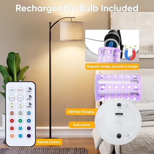 Battery Operated Floor Lamp, RGB Dimmable Cordless Standing Lamp with Remote Control for Living Room, Tall Floor Lamp for Bedroom -Black - Image 5