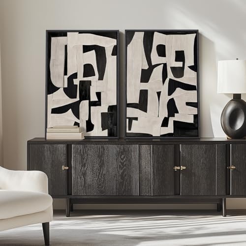 Large Framed Black and White Abstract Wall Art for Living Room, 24x36 In - Image 5