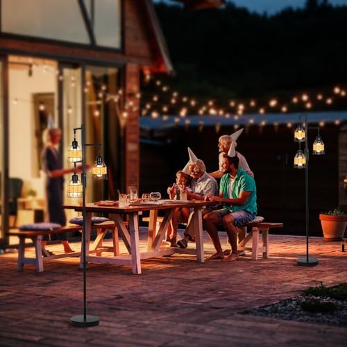 Rattan Boho Rechargeable Cordless Floor Lamp with Remote Dimmable 3 Bulb Edison E26 Brown Warm Light Vintage Standing Lamp for Bedroom,Outdoor,Living Room Rustic,Patio,Farmhouse,60.6" Black - Image 5