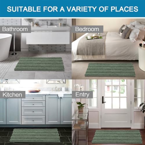 H.VERSAILTEX Bath Mats for Bathroom Non Slip Extra Thick Chenille Striped Bath Rug 24" x 36" Absorbent Non Skid Fluffy Soft Shaggy Rugs Washable Dry Fast Plush Mats for Indoor, Bath Room - Green Bay - Image 6
