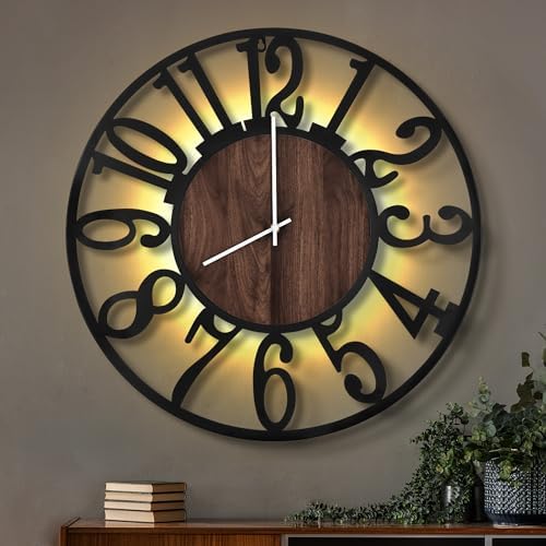 LEIKE Large Wall Clocks with Night Light Battery Operated,Silent Non Ticking,Rustic Modern Big Wood Clock for Living Room, Bedroom,Kitchen,Farmhouse,Office,Home Decor-30 Inch(Black-Arabic Number) by LEIKEWALLCLOCK
