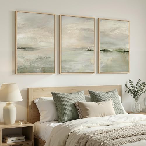 Large Framed Sage Green Abstract Landscape Wall Art for Living Room, 24x36 - Image 2