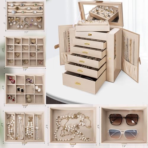AKOZLIN 6-Tier Jewelry Box Organizer 5 Drawers Storage XLarge Champagne - Image 2