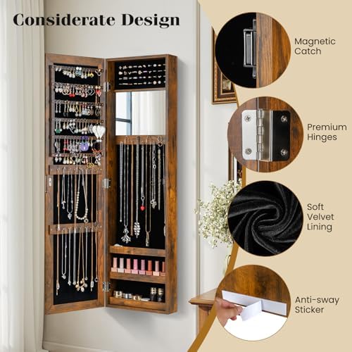 GIANTEX Wall or Door Mounted Jewelry Cabinet with Full Length Mirror - Image 6