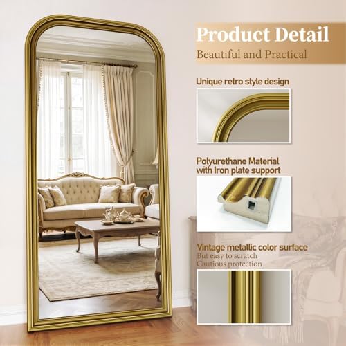 71"x32" Full Length Mirror with Stand, Arched PU Frame - Image 4