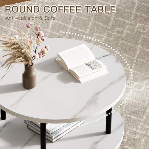 FAMIDGE Round Coffee Table, 23.6" White Circle Coffee Table for Living Room - Image 5