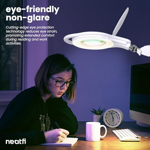 Neatfi 1,000 Lumens | LED Magnifying Lamp with Clamp | Dimmable | 3X Magnification | 3000K–6500K Light | Includes Microfiber Cloth | Light for Reading, Sewing & Crafts (White-4, 8-Diopter) - Image 5