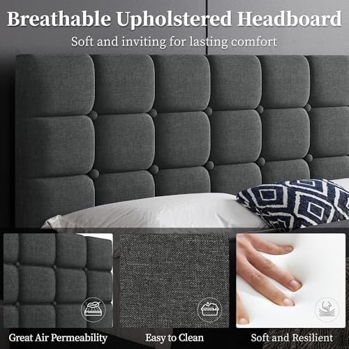 Yaheetech Queen Size Upholstered Tufted Bed Frame with Headboard - Image 4