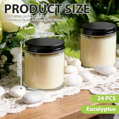 24 PCS 4oz Eucalyptus Scented White Soy Wax Candles | Calming Home Fragrance Gift Set | Bulk Warm Cozy Favors for Weddings, Housewarmings, Holiday Parties - Image 3