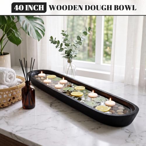 Sawysine 40 Inch Wooden Dough Bowl Decoration Long Bread, Black - Image 3