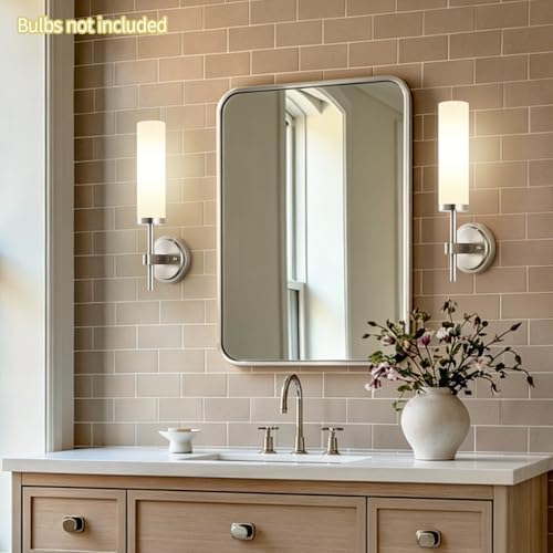 [Hardwired] Wall Sconces Set of Two, Brushed Nickel Bathroom Sconces with Milky White Glass, Modern Wall Light Fixtures for Bathroom Mirror Vanity, Living Room, Hallway, Stairway, Cabinet, Foyer - Image 6