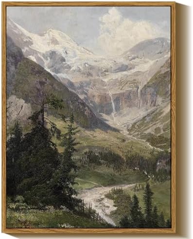 InSimSea Framed Canvas Wall Art Vintage Decor, Mountain Pictures Living Room Decor Aesthetic, Bedroom Bathroom Summer Landscape Wall Pictures, 12"x16" by InSimSeaArt