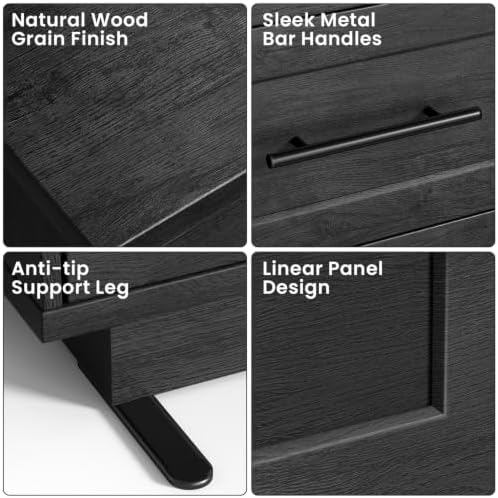 Fatmok Modular Entertainment Center & Buffet Cabinet, Extra Long Sideboard TV Stand with Arched Wooden Doors, Modern Wooden Storage Cabinet for Living Room, Black Grey(CEC,3-Piece) - Image 5