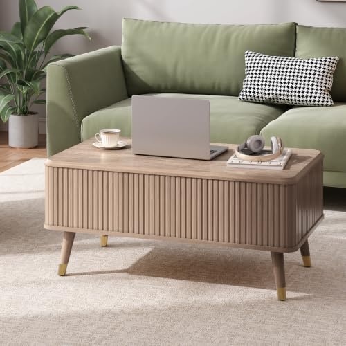 JOINICE 38" Lift Top Coffee Table with Storage for Living Room,Oak - Image 5