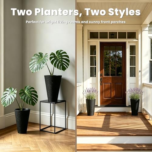 Kante 2-Pack All-Weather 15" H Round Tapered Black Plastic Planters - Image 6