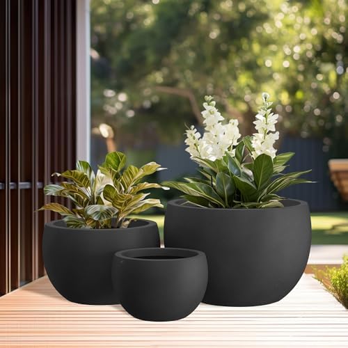 Kante Set of 3 Black Concrete Bowl Planters 20" 15.7" 11.8" Dia - Image 3