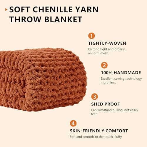 L'AGRATY Chunky Knit Throw Blanket for Couch, 72 x 84 Inches, Rusty Orange - Image 2