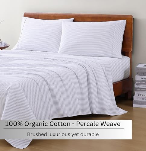 LANE LINEN Twin Sheet Set 100% Organic Cotton Cooling Soft - Ticking Stripe - Image 3