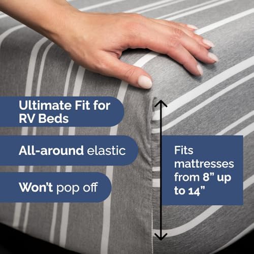 Short Queen Size 4 Piece Bed Sheet Set - RV Short Queen - Grey Stripes - Image 3