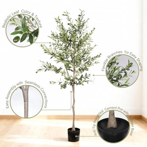 6FT Artificial Olive Tree, Faux Plants Indoor, Fake Tree with Black Pot - Image 3