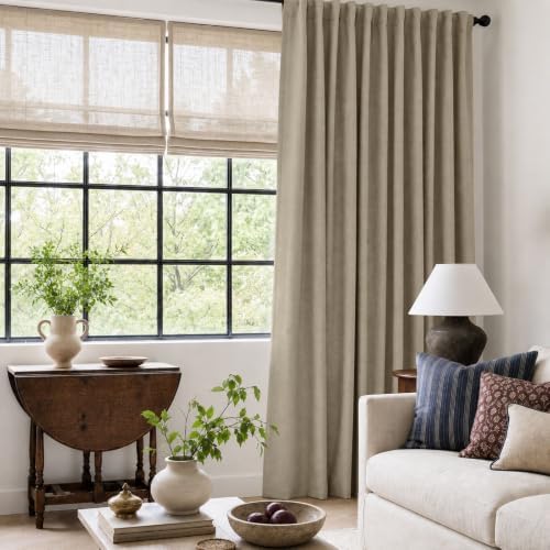 Faux Linen Total Blackout Sliding Door Curtains 96 Inches Long, Plaza Taupe - Image 6