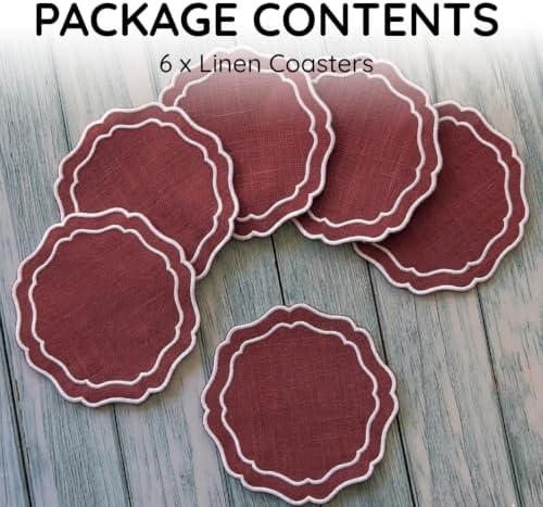 Linen Coasters for Drinks, Set of 6, 4.5 inch, Paprika - Image 2