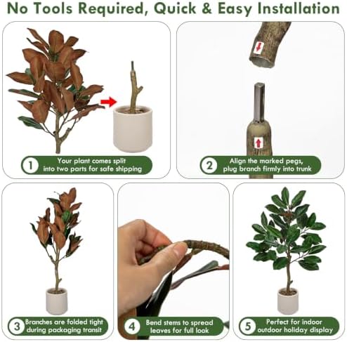 Briful 3 ft Artificial Magnolia Tree in Cream Plastic Pot - Image 4