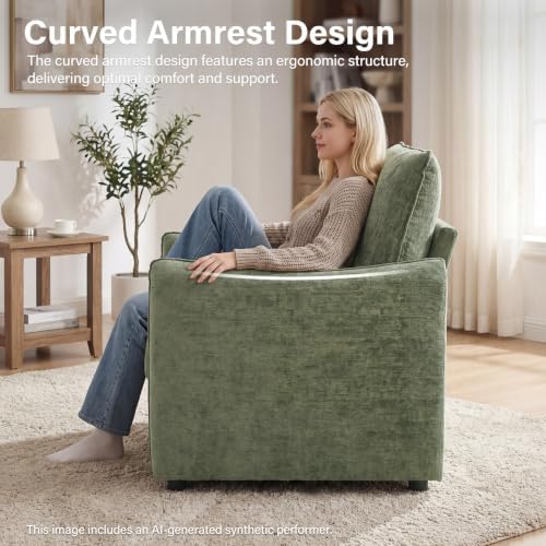 Elegant Oversized Accent Chair for Living Room, 42.1", Chenille, Green - Image 4
