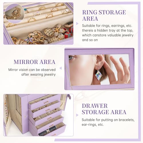 AKOZLIN 6-Tier Jewelry Box Organizer 5 Drawers Storage Extra Large Violet - Image 5