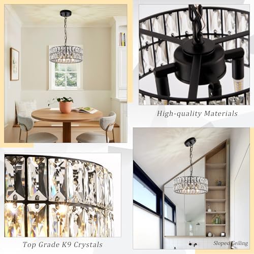 CATINER Black Crystal Chandelier 12" Modern Ceiling Pendant Light 3-Pack - Image 4