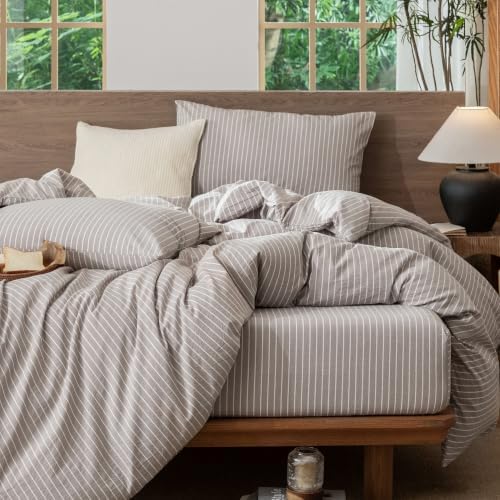 MooMee Striped Duvet Cover Set 100% Washed Cotton Linen Like King - Image 5