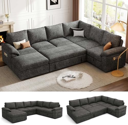 106'' Modular Sectional Sofa with Pull Out Bed, Sleeper Sofa, Dark Gray by Unknown