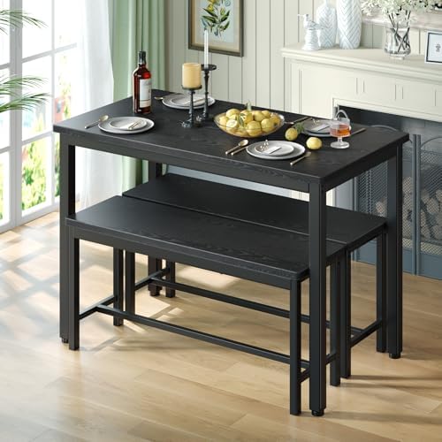 Tatub Dining Table Set for 4, 3-Piece Kitchen Table with 2 Benches - Image 4