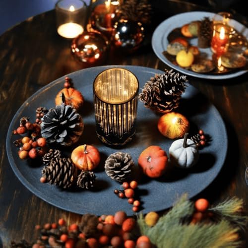 Starry Night Elegant Hurricane Candleholders with LED Flickering Lights & Remote Timer, Decorative Glass Hurricanes for Indoor Table Centerpieces & Year-Round Home Decor, Set of 3 (Black) - Image 6