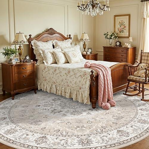 Washable 6ft Circle Round Rug: 6x6 Low-Pile Circular Rug for Living Room Bedroom Cute Office Nursery Area Rug with TPR Rubber Backing Soft Stain-Resistant Carpet Bathroom Entryway Dorm(6Round，Beige) - Image 2