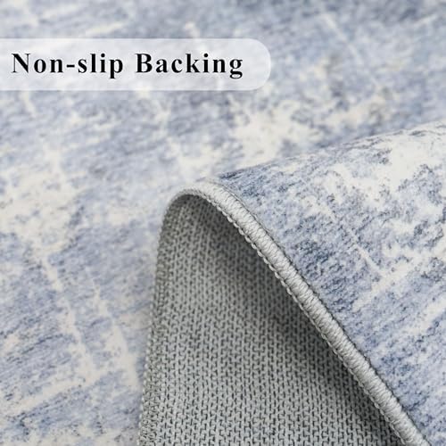 Washable 3x4 Kitchen Area Rugs: Abstract Stain-Resistant Sink Rug Non-Slip Durable Doormat Soft Bedroom Nursery Besides Carpets Indoor Water-Resistant Bathroom Floor Mat for Family(3x4,Blue/Ivory) - Image 3