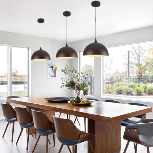 Farmhouse Pendant Light 12 Inch, Modern Pendant Lights Kitchen Island, Adjustable Height Dome Pendant Lights Fixtures for Dining Room Barn,Oil Rubbed Bronze Finish, 3 Pack - Image 5