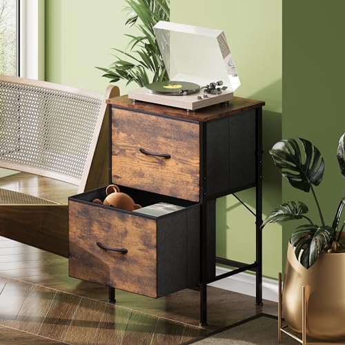 WLIVE Night Stand Set 2, Small Dresser with 2 Drawers & Wooden Top, Nightstand with Fabric Bins, Bedside Table End Table for Bedroom, Closet, Entryway, College Dorm, Rustic Brown - Image 2