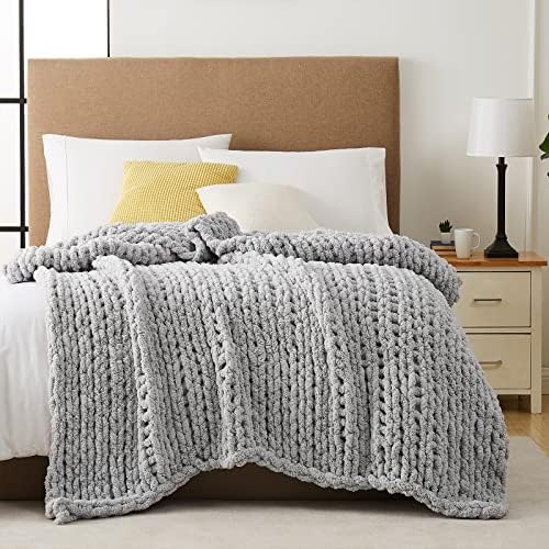 L'AGRATY Chunky Knit Throw Blanket for Couch, 72'' x 84'' Knit Throw, Grey - Image 4