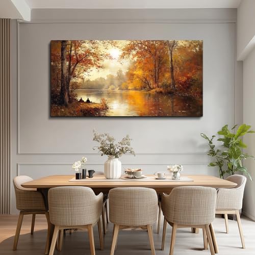 FUHAIHUA Canvas Wall Art For Living Room Large Wall Decor For Bedroom Aesthetics Office Wall Decoration Saffron Yellow Tree Landscape Painting Forest Picture Artwork Ready To Hang Home Decor 24"X48" - Image 5